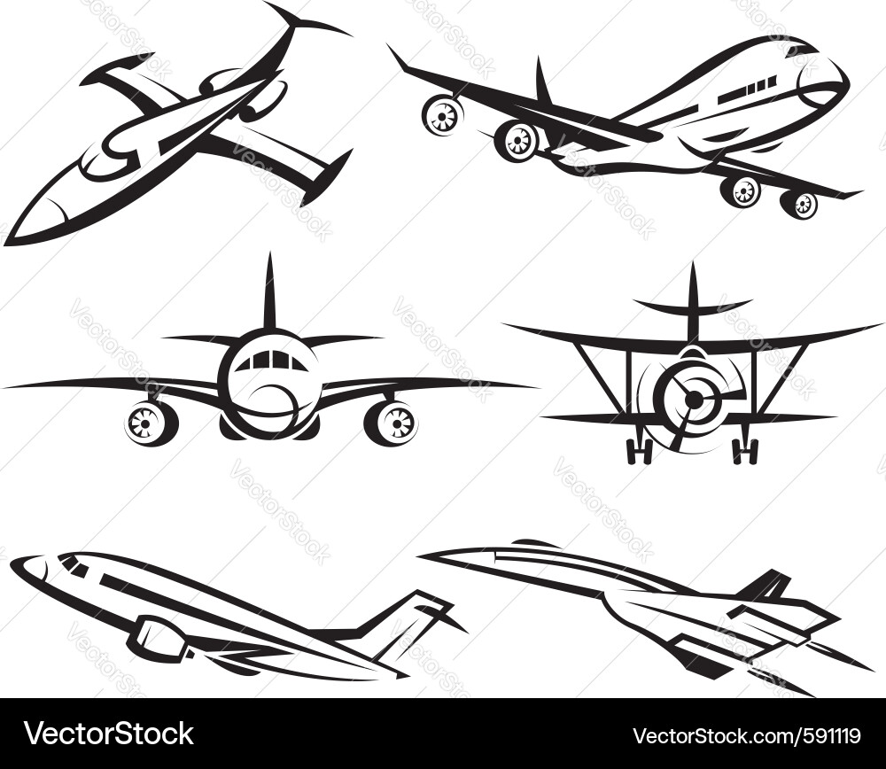 Monochrome Airplane Collection Vector Image