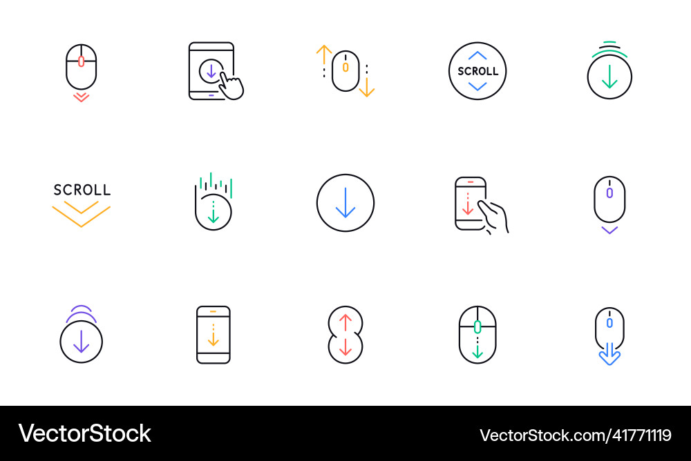 Scroll down line icons scrolling mouse landing Scroll down line icons scrolling mouse landing vector image