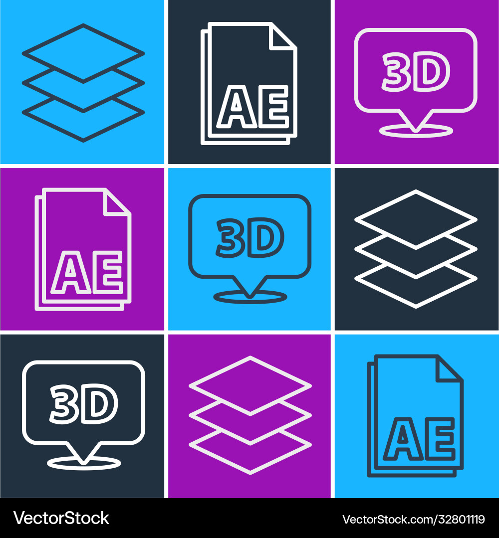 Set line layers speech bubble with text 3d and ae vector image