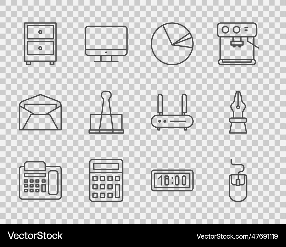 Set line telephone computer mouse pie chart Set line telephone computer mouse pie chart vector image