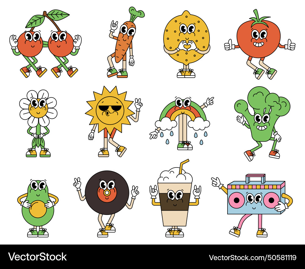 Set of groovy characters Vector Image