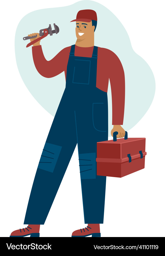 Smiling Plumber with Toolbox vector image