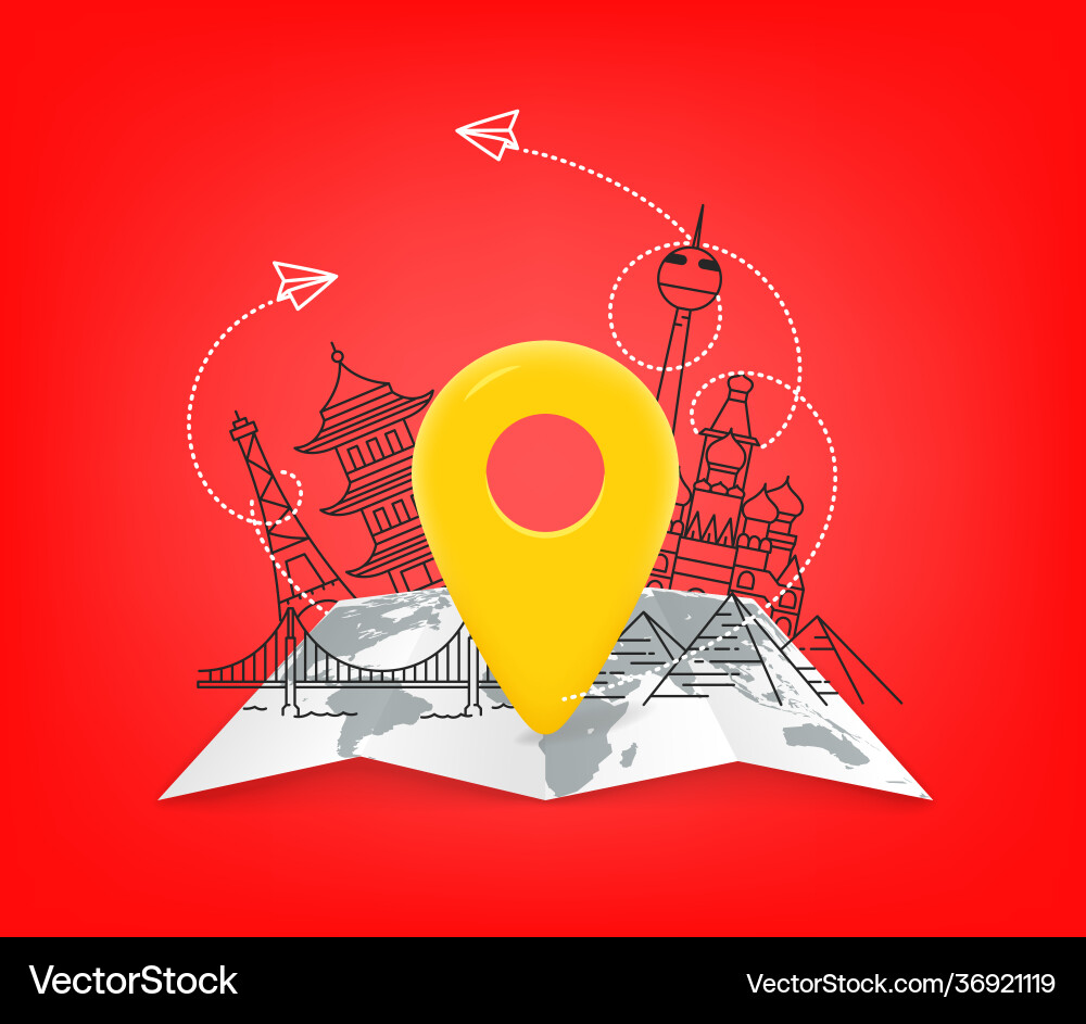 Travel Map with Pointer & Paper vector image