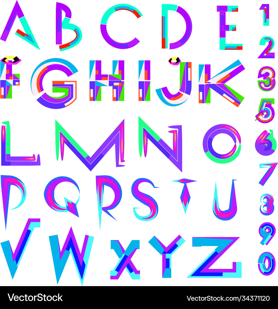Abstract colorful font and alphabet Vector Image
