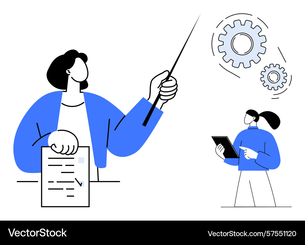 Businesswoman explaining process with pointer Businesswoman explaining process with pointer vector image
