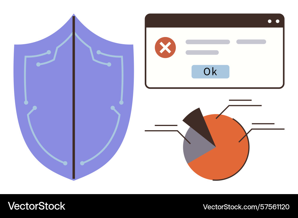 Cybersecurity error concept with shield Cybersecurity error concept with shield vector image