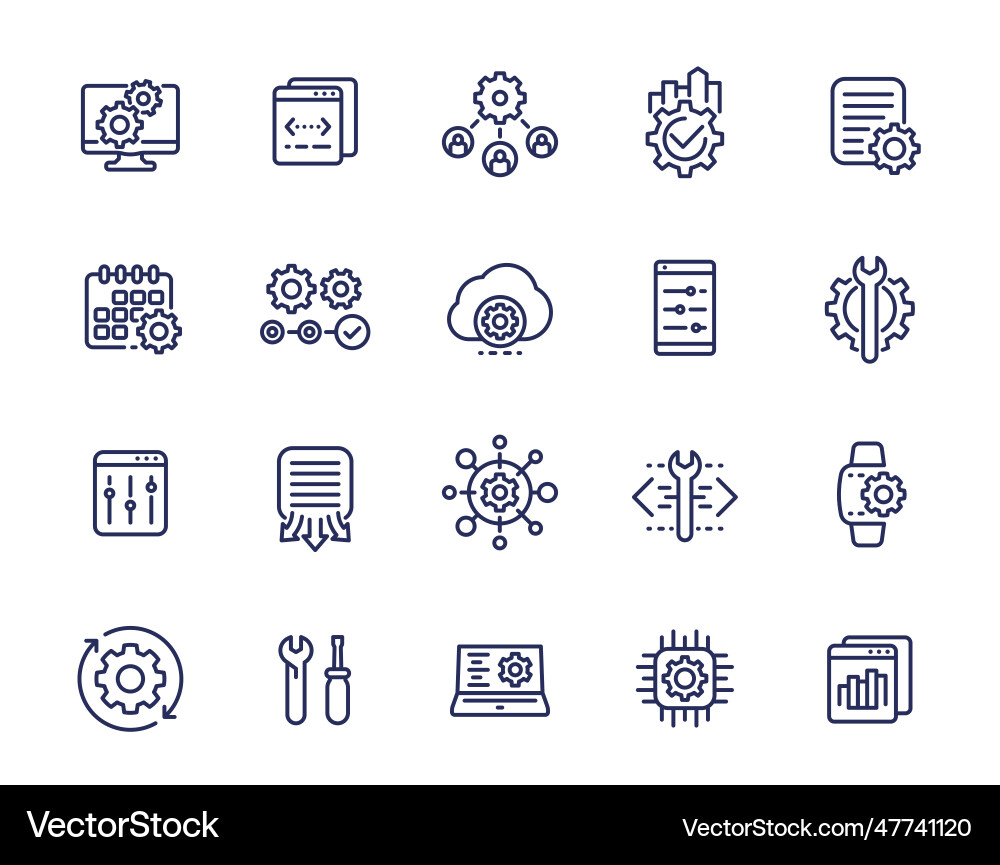 Development operation and protocols line icons Development operation and protocols line icons vector image