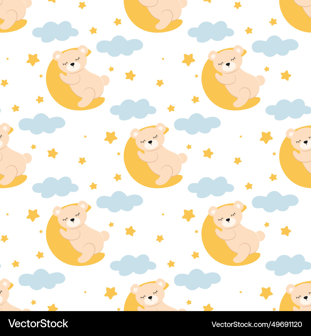 Little sleeping bear on moon in cartoon style Little sleeping bear on moon in cartoon style vector image