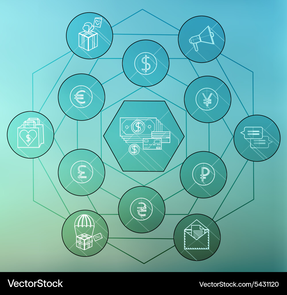 Money flat icon set for web and mobile application vector image