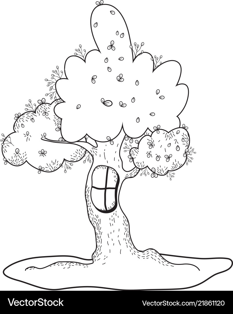 Outline nature tree with window and branches Vector Image