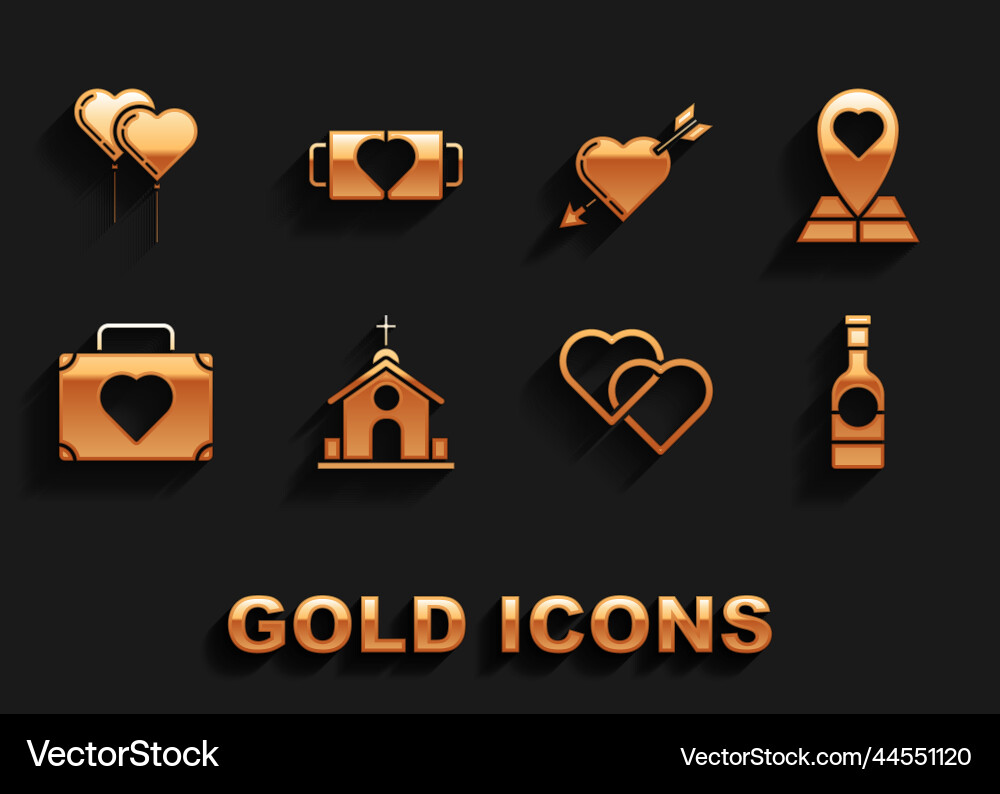 Set church building map pointer with heart vector image