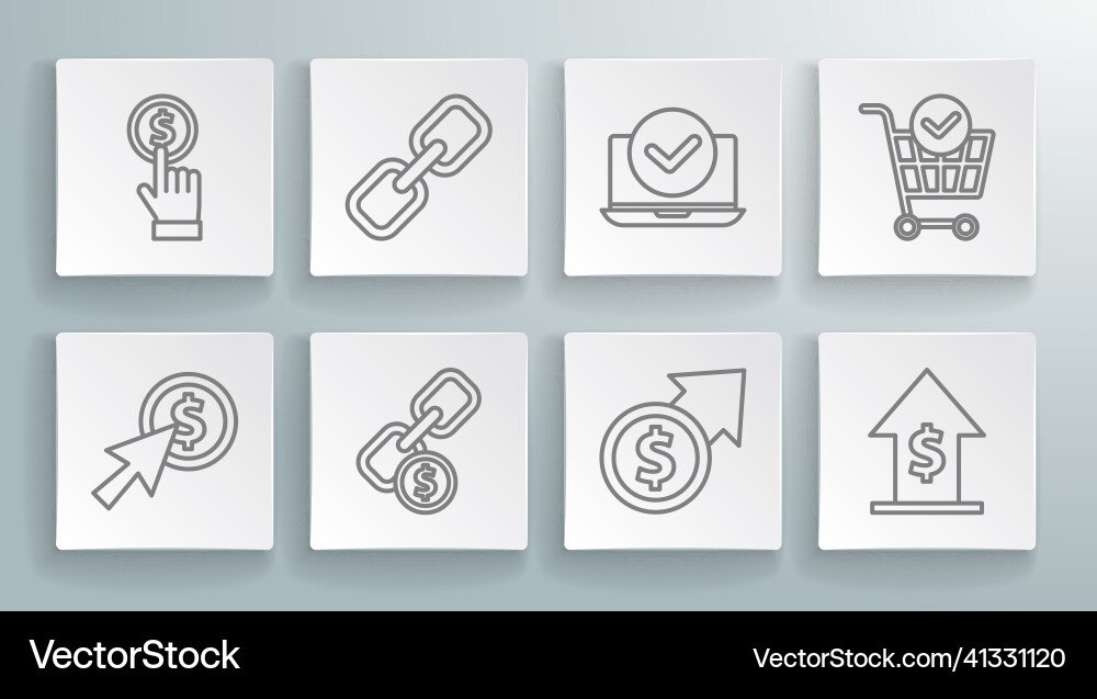 Set line cursor and coin chain link financial Vector Image