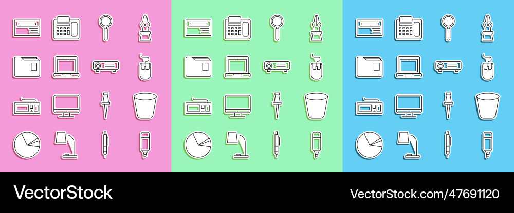 Set line marker pen trash can computer mouse Set line marker pen trash can computer mouse vector image