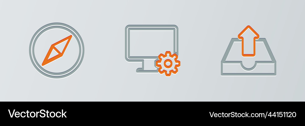 Set line upload inbox wind rose and computer Vector Image