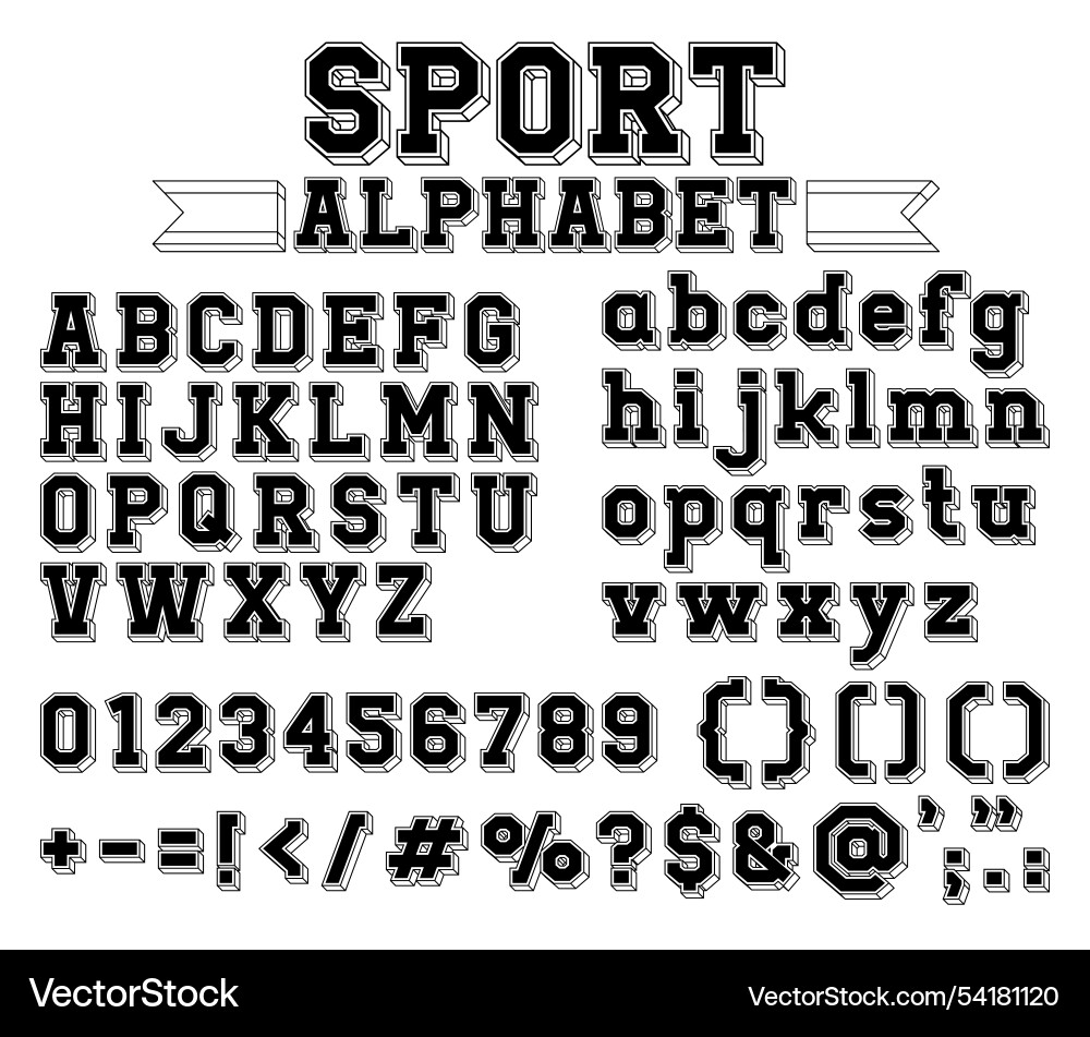 Sport College Alphabet Fonts - Silhouettes Vector Image
