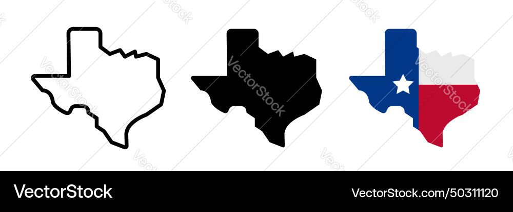 Texas map icon set state shape and flag symbol Vector Image