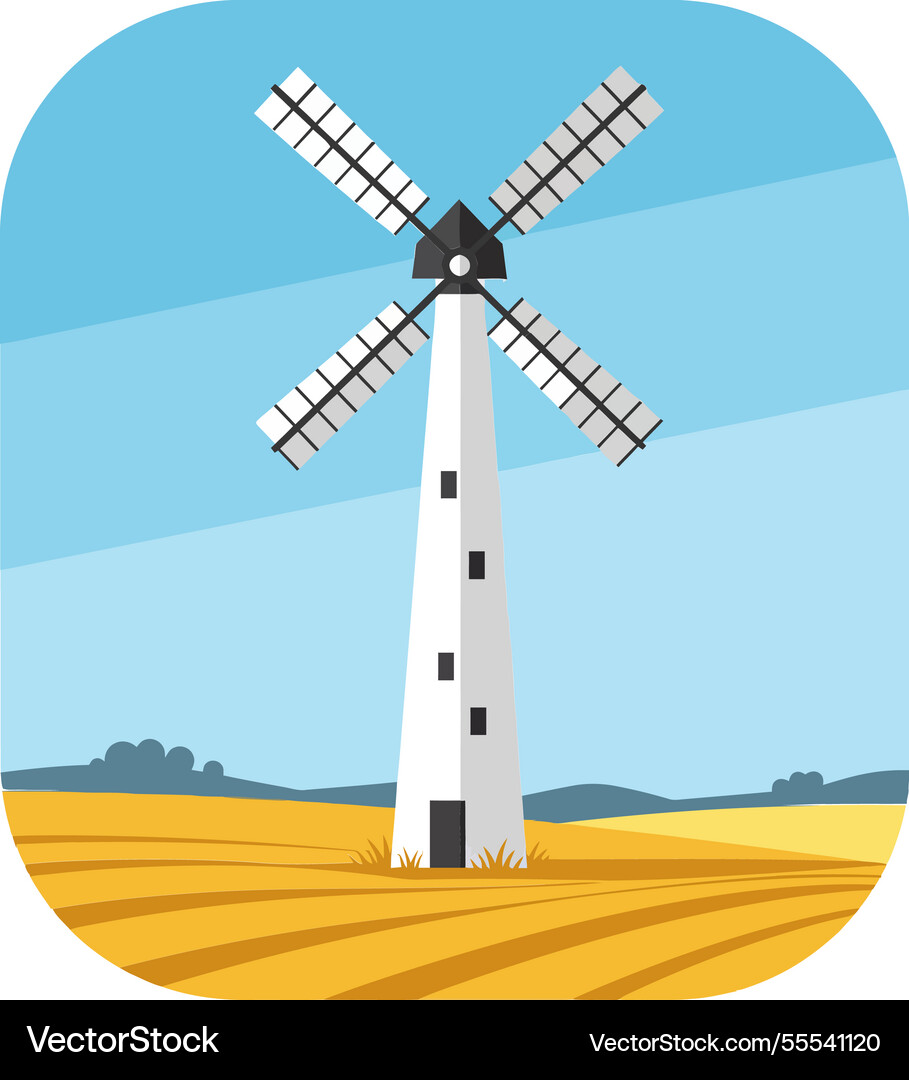 Windmill in golden fields with flat design style Vector Image