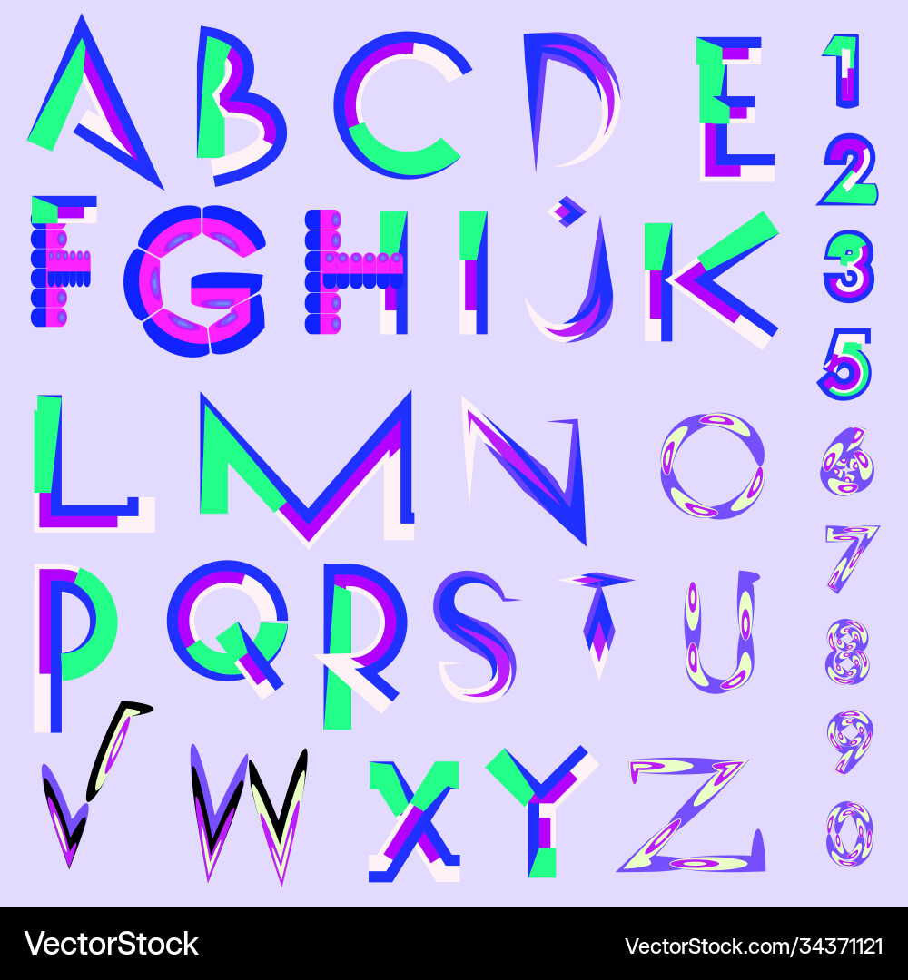 Abstract colorful font and alphabet Abstract colorful font and alphabet Vector Image