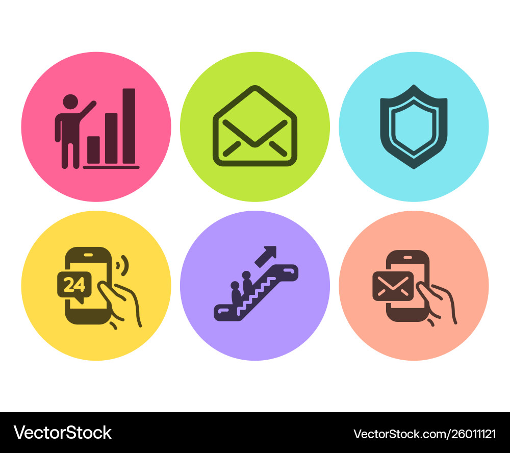 Graph chart mail and escalator icons set 24h Graph chart mail and escalator icons set 24h vector image
