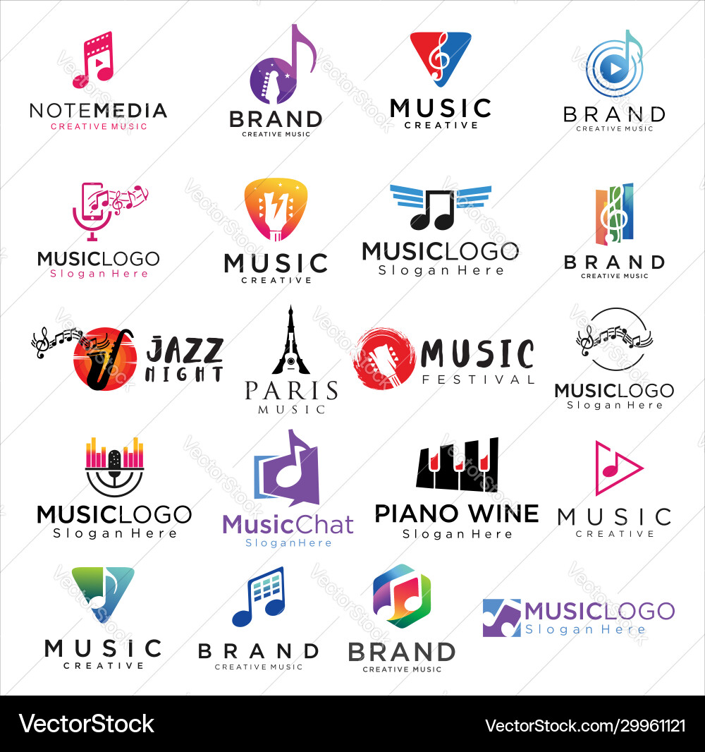 Großes Set Logo Musik und Sound Design Großes Set Logo Musik und Sound Design vektorbild
