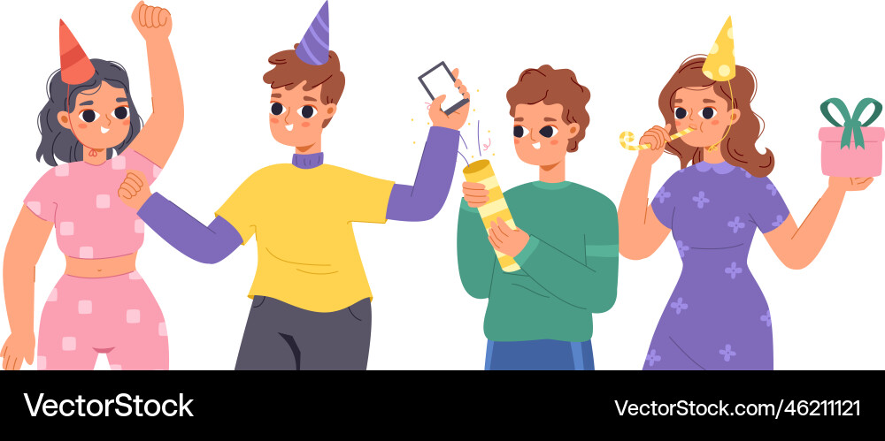 Happy Birthday teens party Jungen und Mädchen Happy Birthday teens party Jungen und Mädchen vektorbild