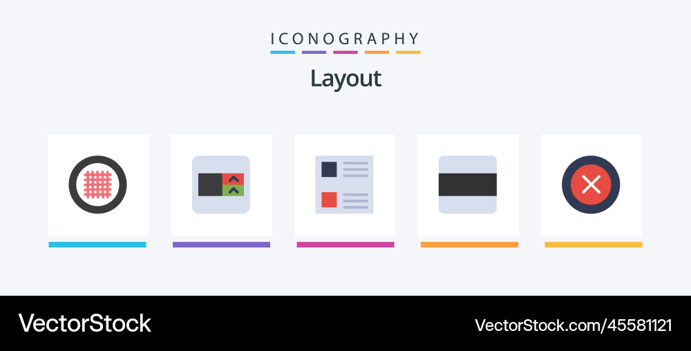 Layout flat 5 icon pack including wireframe ui vector image