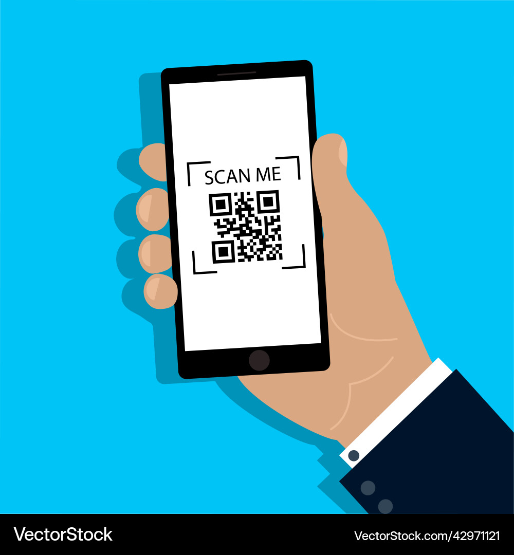 Phone in hand scanner qr code scan icon vector image
