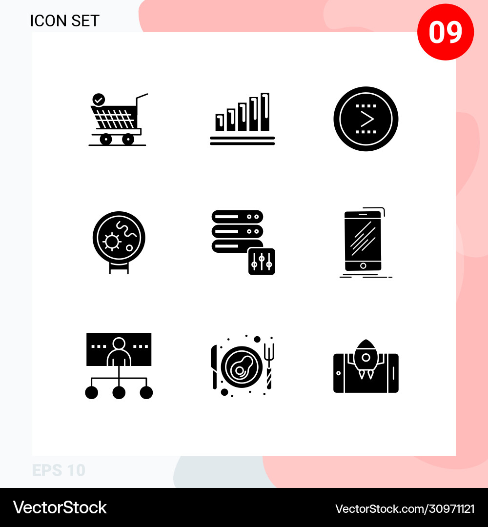 Set 9 solid glyphs on grid for database Vector Image