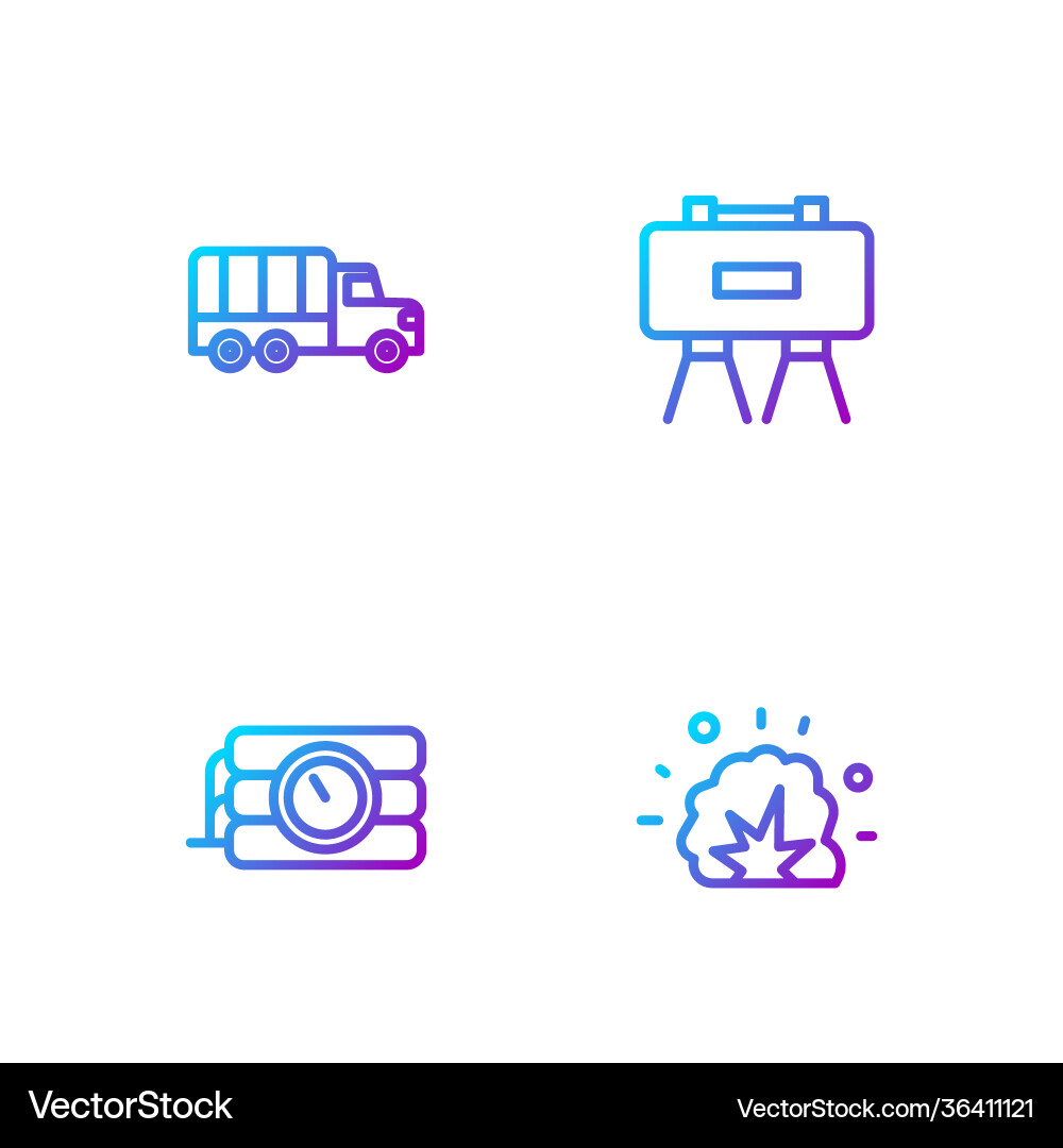 Set line bomb explosion dynamite and timer clock vector image