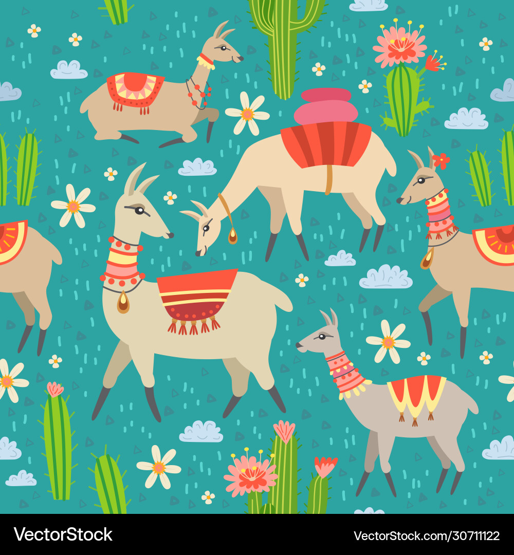 A seamless pattern with llama and cactus A seamless pattern with llama and cactus Vector Image