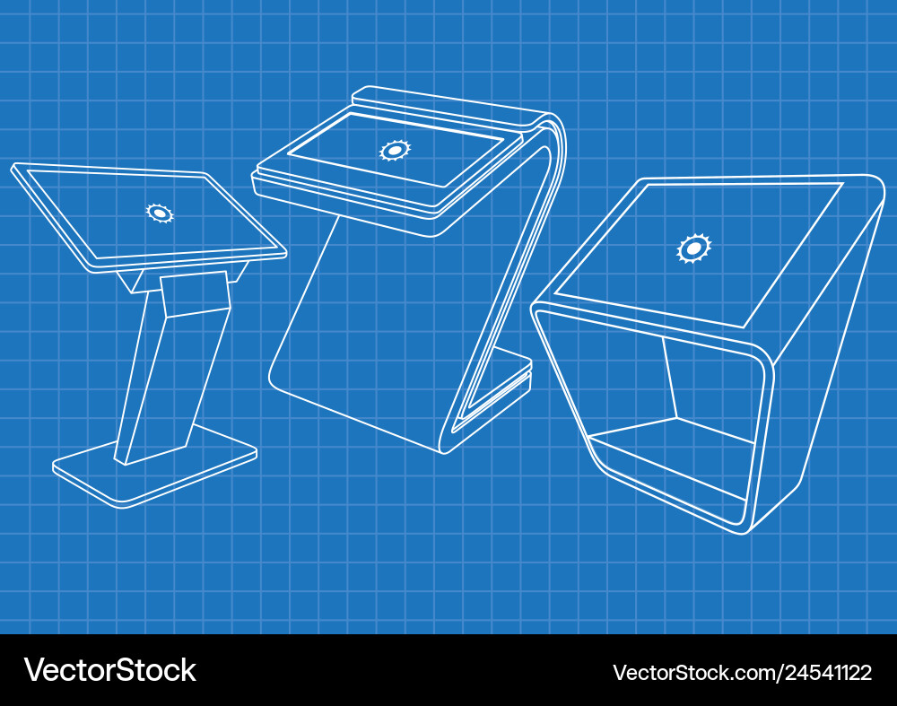 Blueprint of set interactive information kiosk Blueprint of set interactive information kiosk vector image