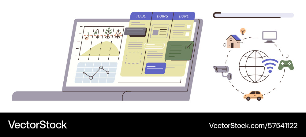 Digital workflow dashboard on laptop with smart Digital workflow dashboard on laptop with smart vector image