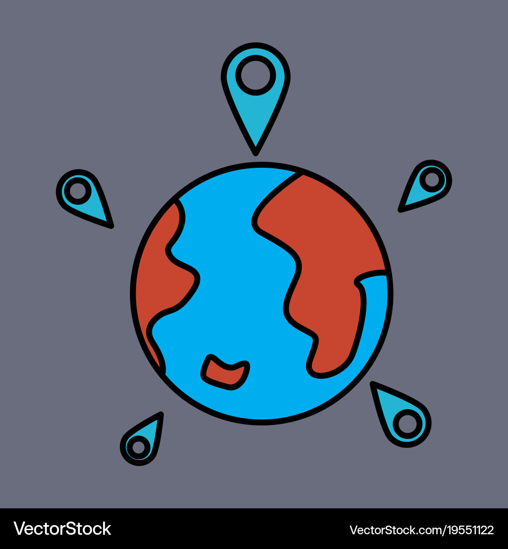 Globe earth with color pointer marks vector image