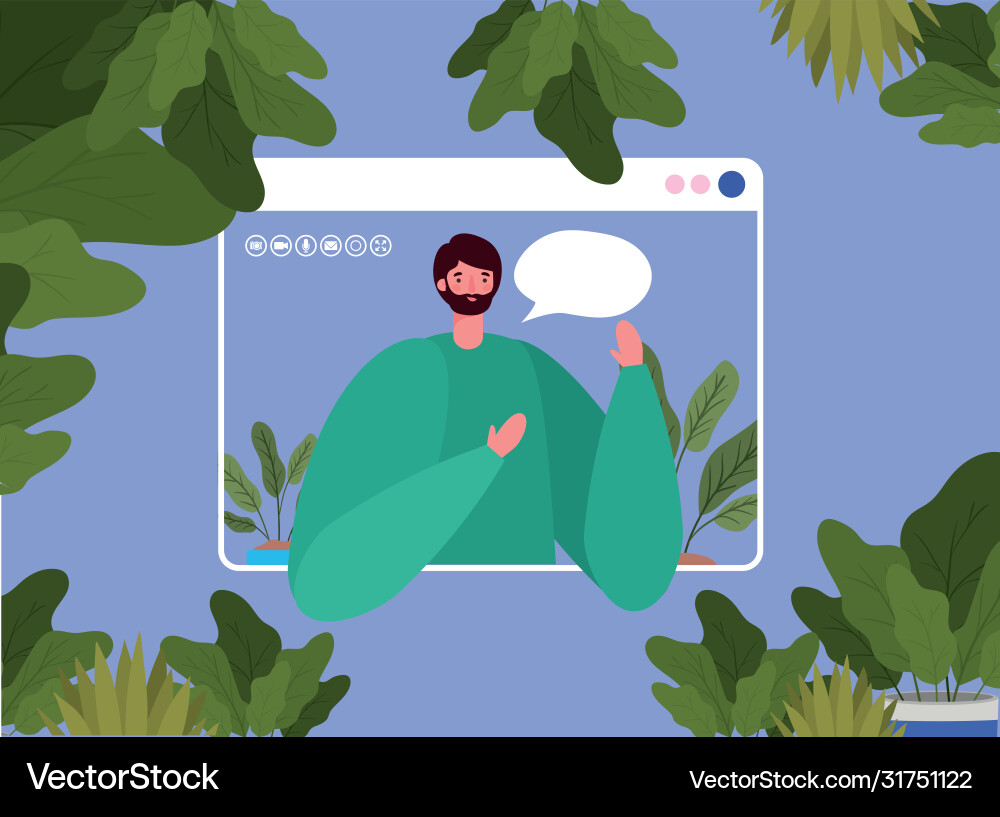Man avatar with bubble on website in video chat vector image