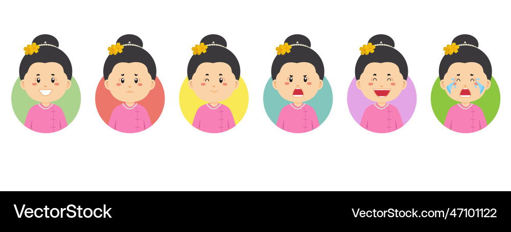 Myanmar avatar with various expression Myanmar avatar with various expression vector image