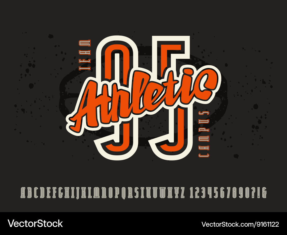 Narrow serif font and numbers with contour vector image