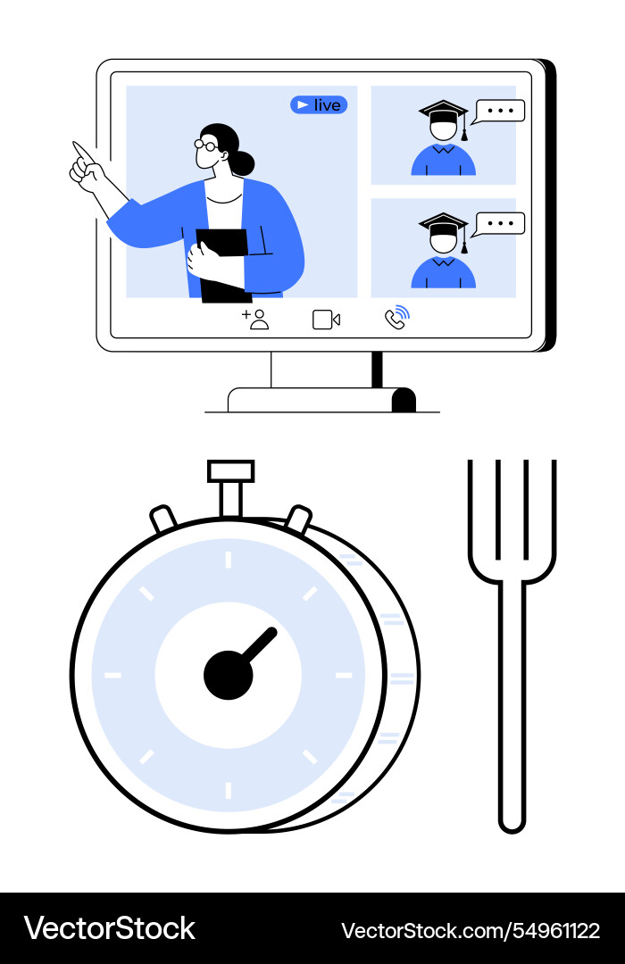 Online learning session with timer and fork Online learning session with timer and fork vector image