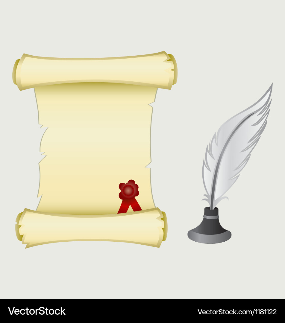 Parchment scroll and feather Vector Image