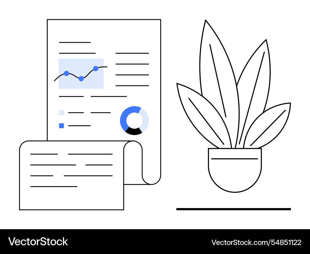 Report papers featuring charts and data graphs Report papers featuring charts and data graphs vector image