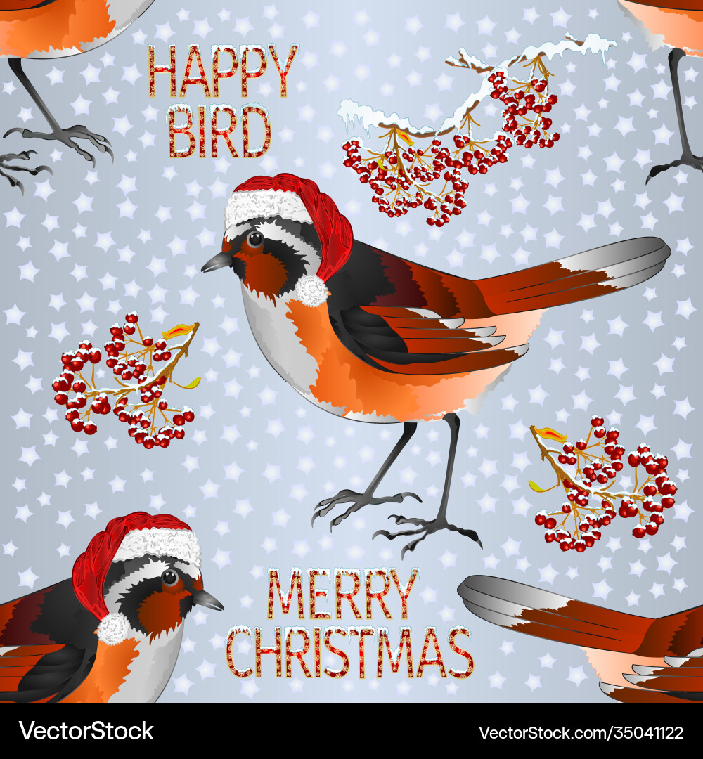 Seamless texture happy small bird black redstart Seamless texture happy small bird black redstart vector image