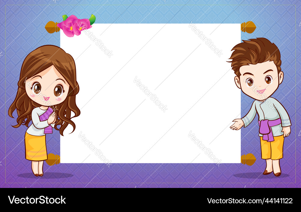 Thai couple cartoon character in traditional Thai couple cartoon character in traditional vector image