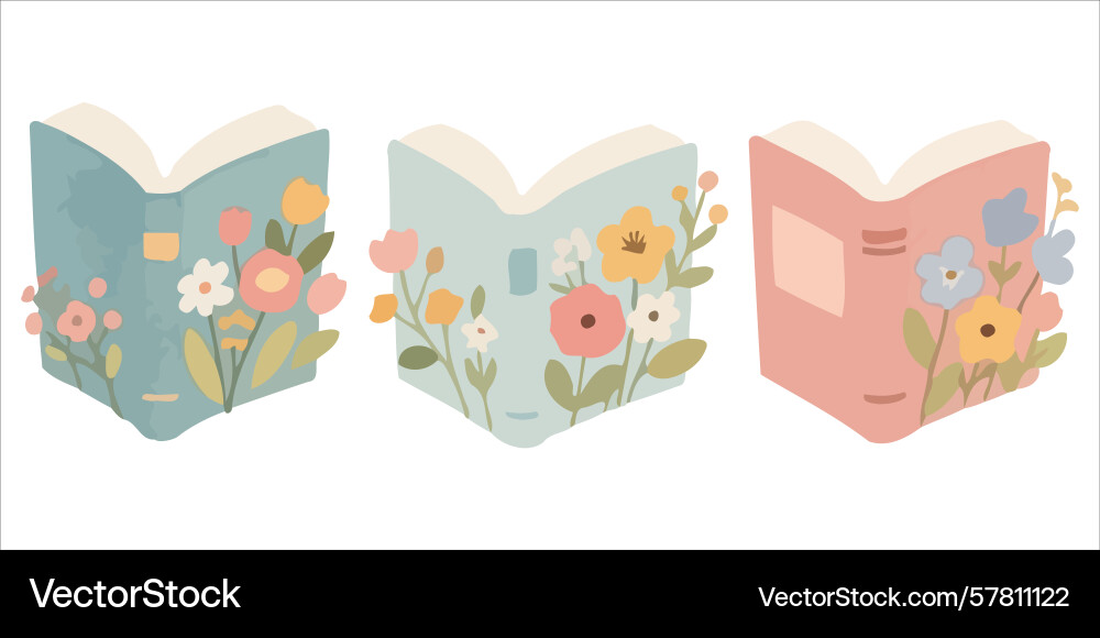 Three open books adorned with colorful abstract Vector Image