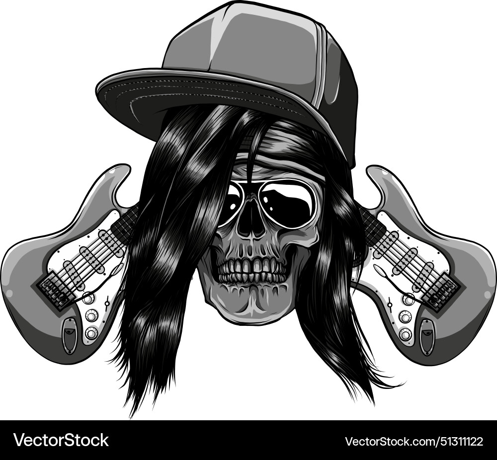 Totenkopf mit Hut und trendy Frisur gekreuzt Totenkopf mit Hut und trendy Frisur gekreuzt vektorbild