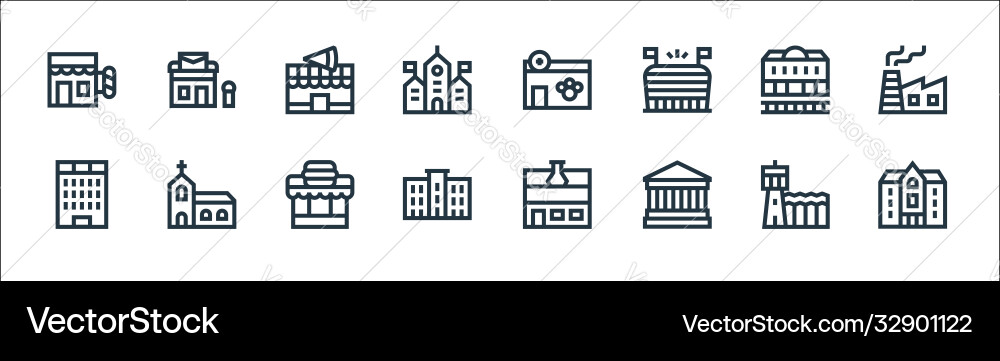 Urban building line icons linear set quality Urban building line icons linear set quality vector image