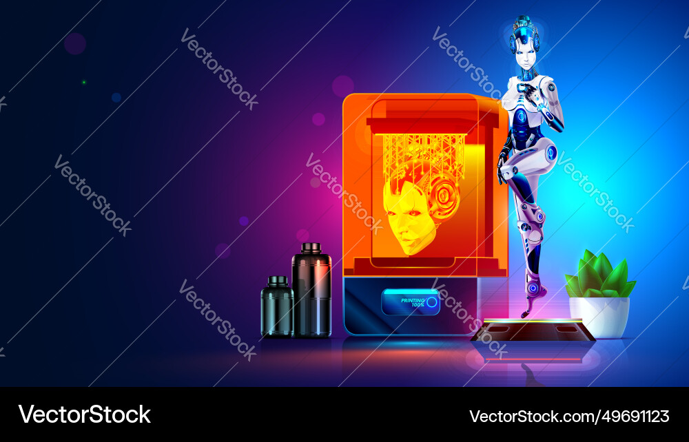 3d printer on table with printed model 3d printer on table with printed model vector image