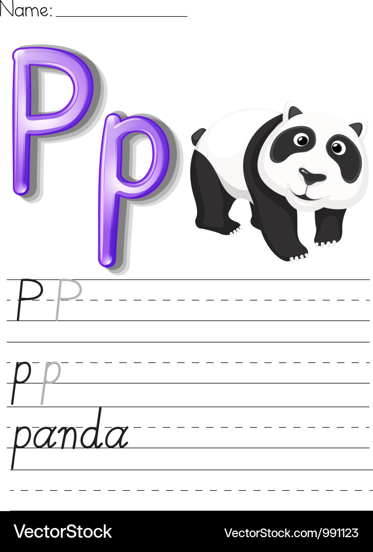 Alphabet Learning Worksheet - Panda vector image