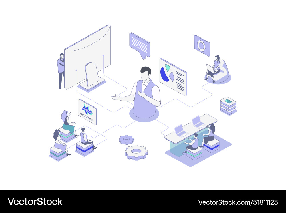 Business training isometric concept in outline Business training isometric concept in outline vector image