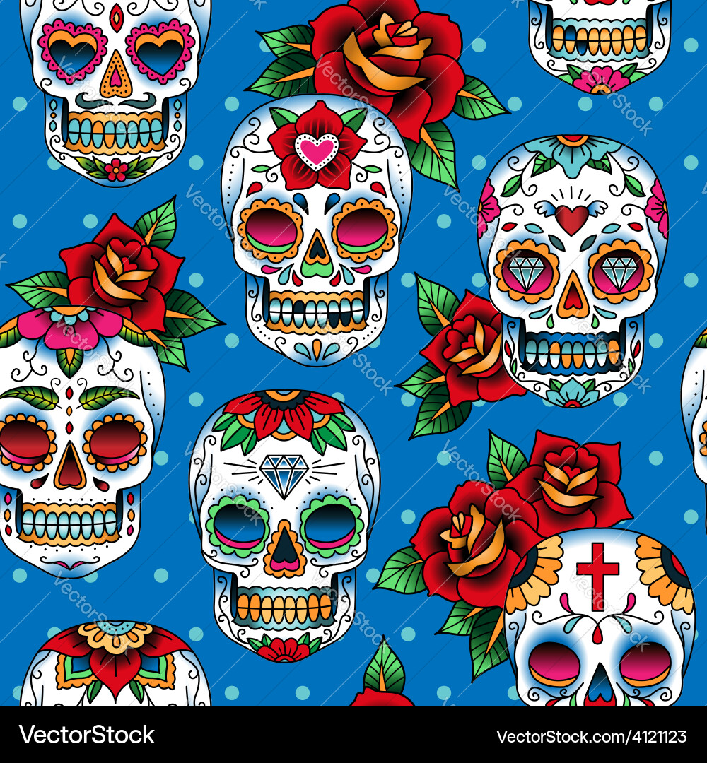 Day of the Dead Skull Pattern vector image
