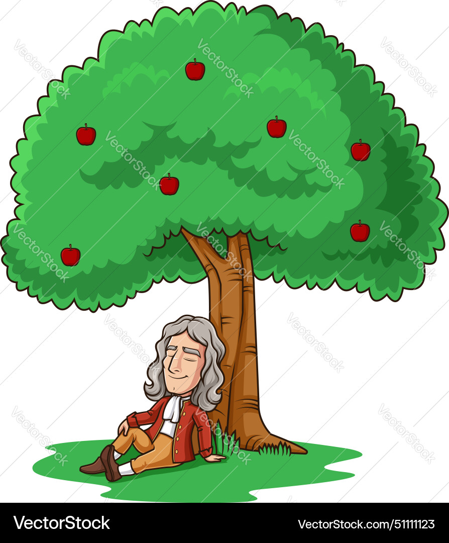 Isaac newton under apple tree cartoon clip art Isaac newton under apple tree cartoon clip art vector image
