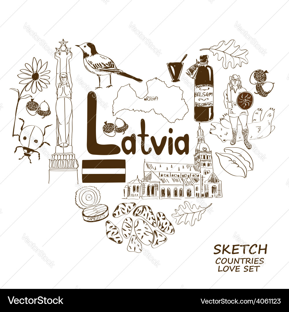 Latvian symbols in heart shape concept Vector Image